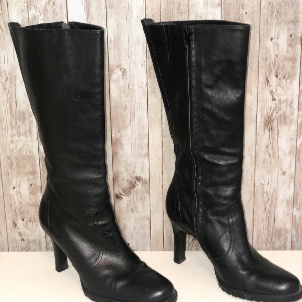 WHITE MTN. BLACK LEATHER BOOTS 7.5 Knee High EUC
